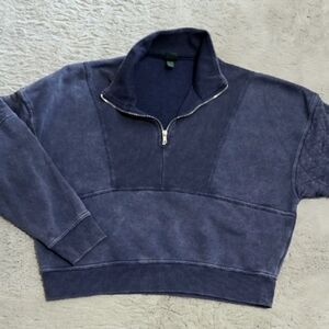 wild fable Navy Blue Quarter-Zip Pullover Sweatshirt